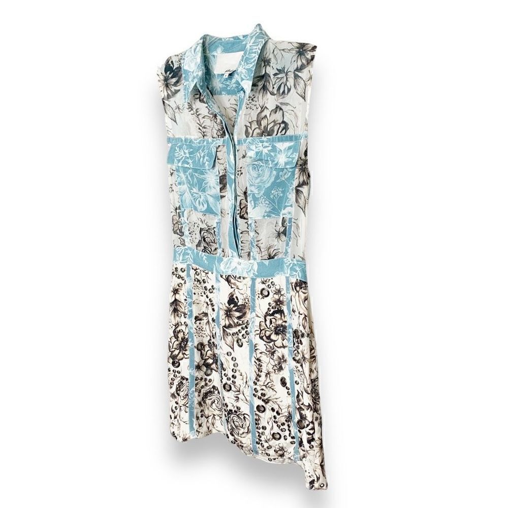 3.1 Phillip Lim Floral Silk Shirt Dress Blue Cream Grommet Collared Women’s Sz 2 - Picture 7 of 16